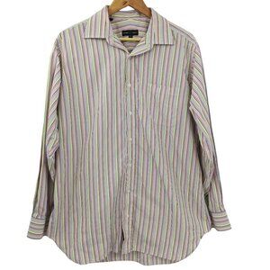 Robert Talbott Striped Button Front Dress Shirt Size 16.5 35 Rainbow Pride